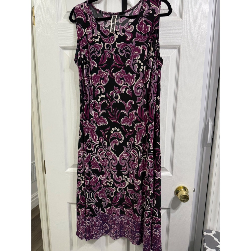 Julian Taylor Womens 16W Purple Black Floral Damask Sleeveless Sheath Dress